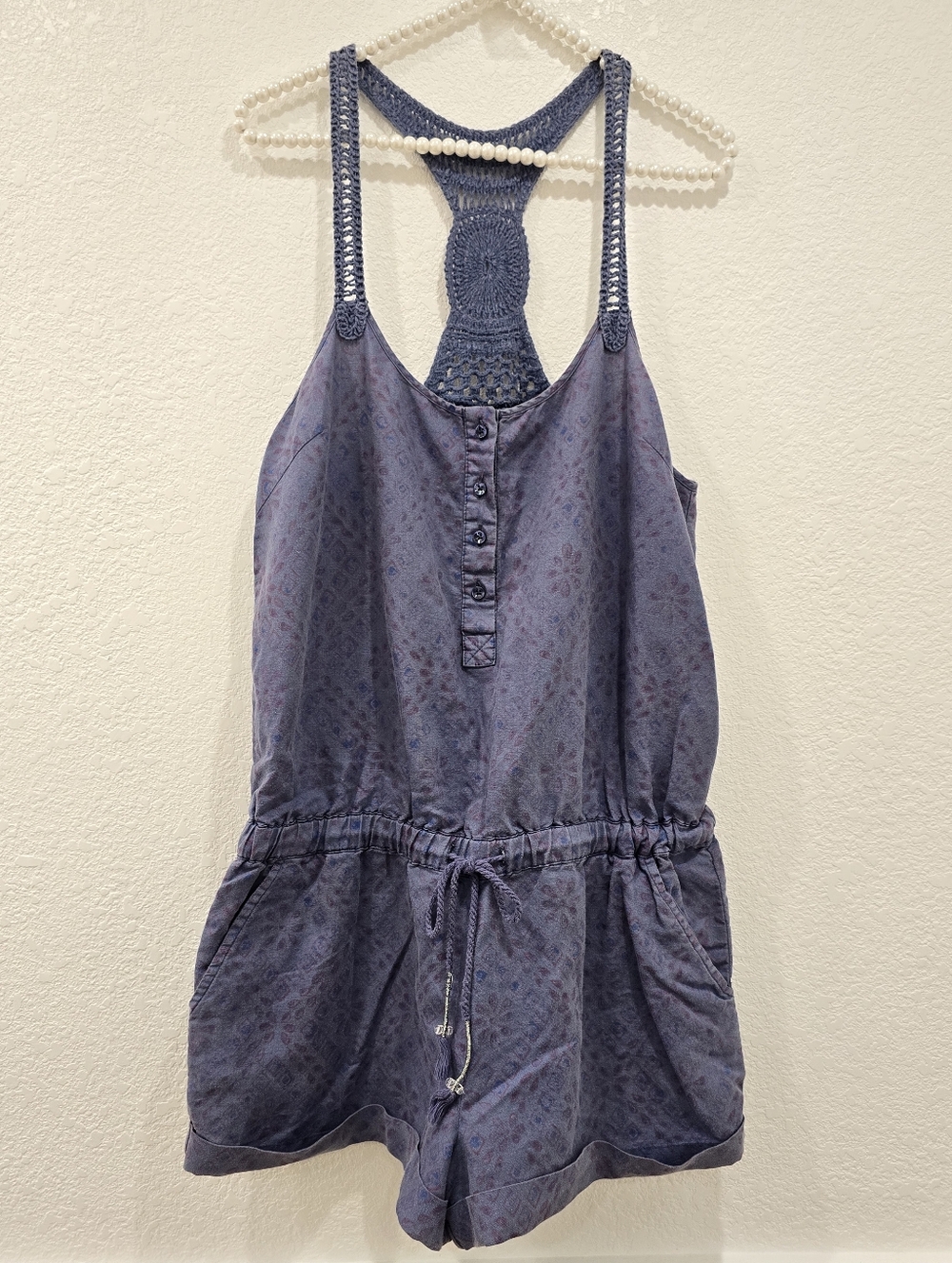 Free People crochet back romper Shorts Purple M